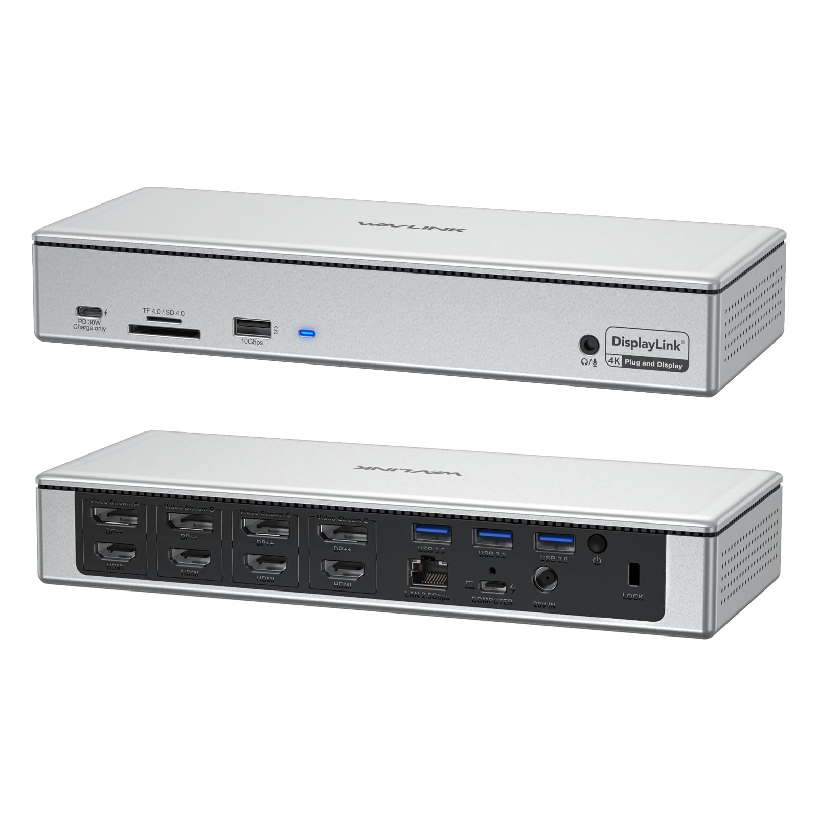 Estación De Acoplamiento Wavlink Displaylink Para Cuatro Monitores 5k/4k A 60 Hz
