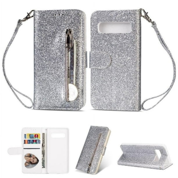 Funda para FOXDOCK Elegante funda Samsung Galaxy S10 Plus Glitter con cremallera-Ideal para el uso diario