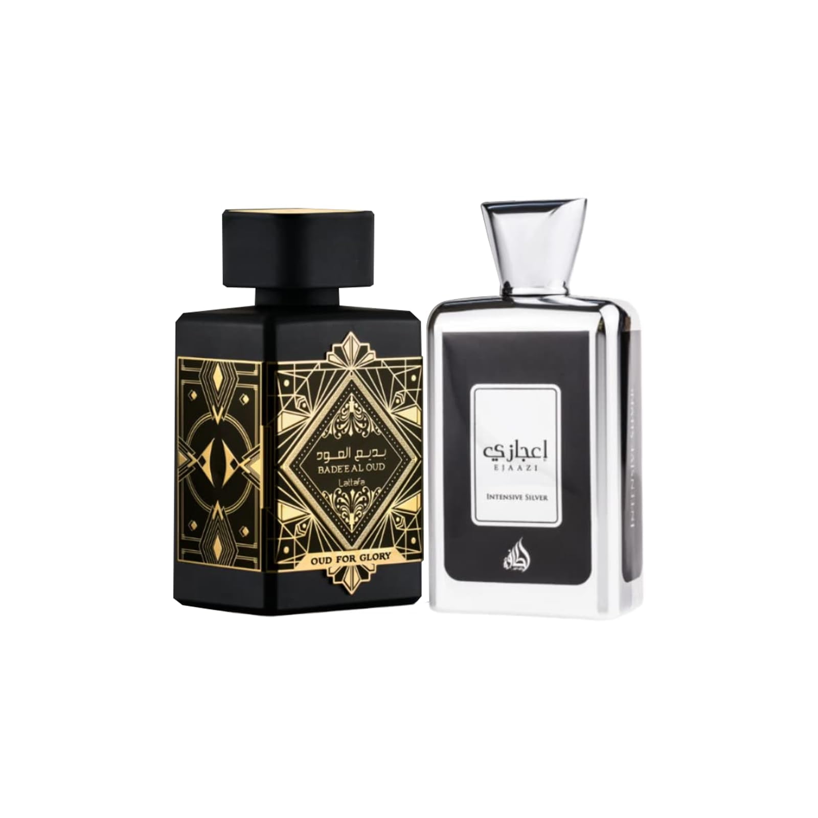 Set De Regalo Perfume Lattafa Bade'e Al Oud Oud For Glory Edp 100ml + Ejaazi Intensive Silver Edp 100ml Unisex