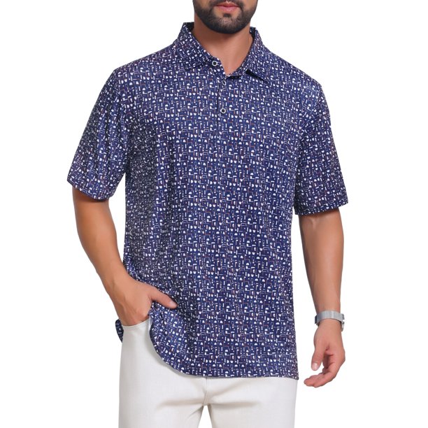 INSPIRE CHIC Camisas Polo de Manga Corta de Verano para Hombre, Ligeras y Transpirables, Estampadas, Talla S, Azul Oscuro