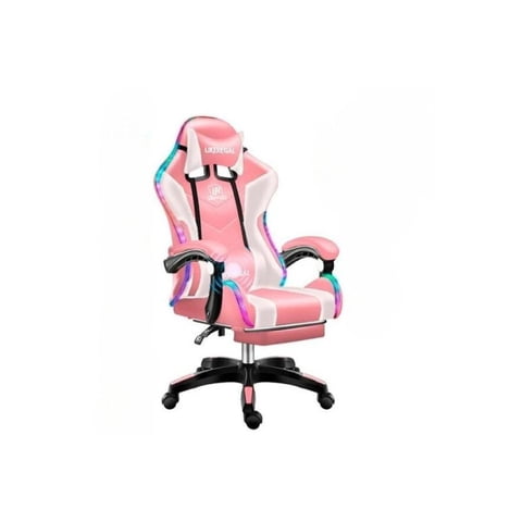 Silla Gamer Con Luz Rgb Reposapiés Y Masajeador Reclinable C - Rosa.