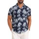 thumbnail image 1 of INSPIRE CHIC Camisas Hawaianas de Hombre de Manga Corta con Botones y Cuello de Campamento con Estampado de Hojas L Azul Marino, 1 of 5