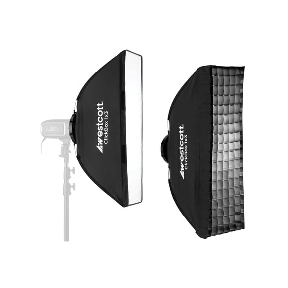 Softbox Westcott ClickBox 1x3 con soporte en S de Bowens y rejilla