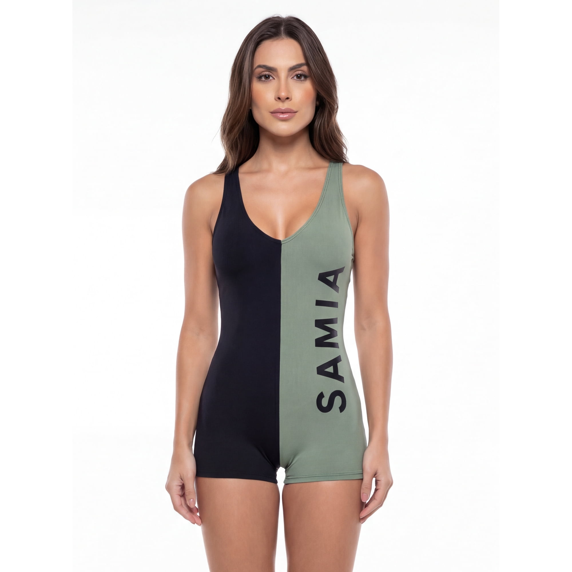 Samia - Traje De Baño Natación Pierna Corta Bicolor Verde