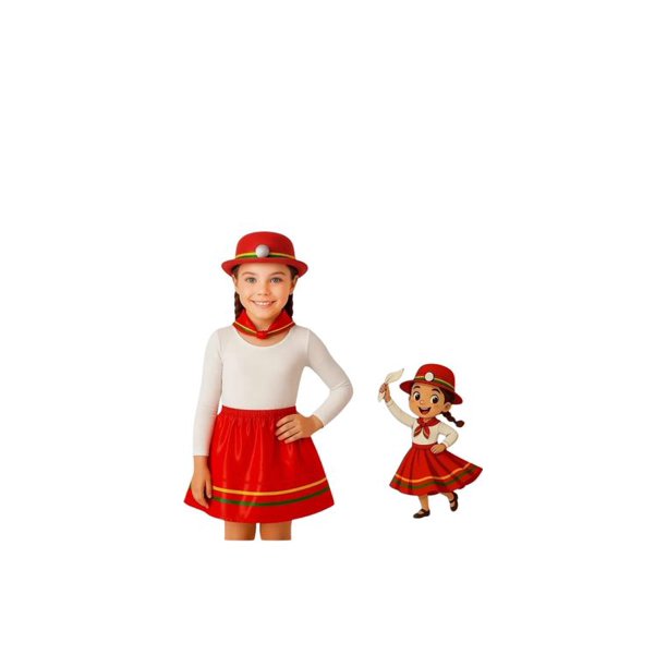 Traje Tipico Nortino Niña Falda, Punta y Sombrero Rojo