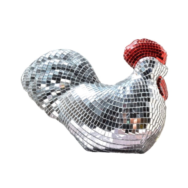 Figura de pollo con bola de espejo, escultura de pollo, decoración de mesa, superficie de vidrio brillante, diseño único para sala de estar, fiesta, r Astilla