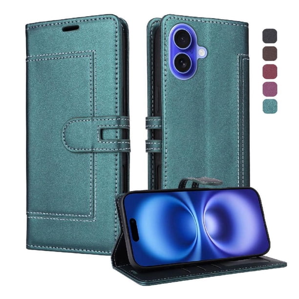 Premium Wallet Case for iPhone 17 with Card Slots & Kickstand, Flip Cover Green