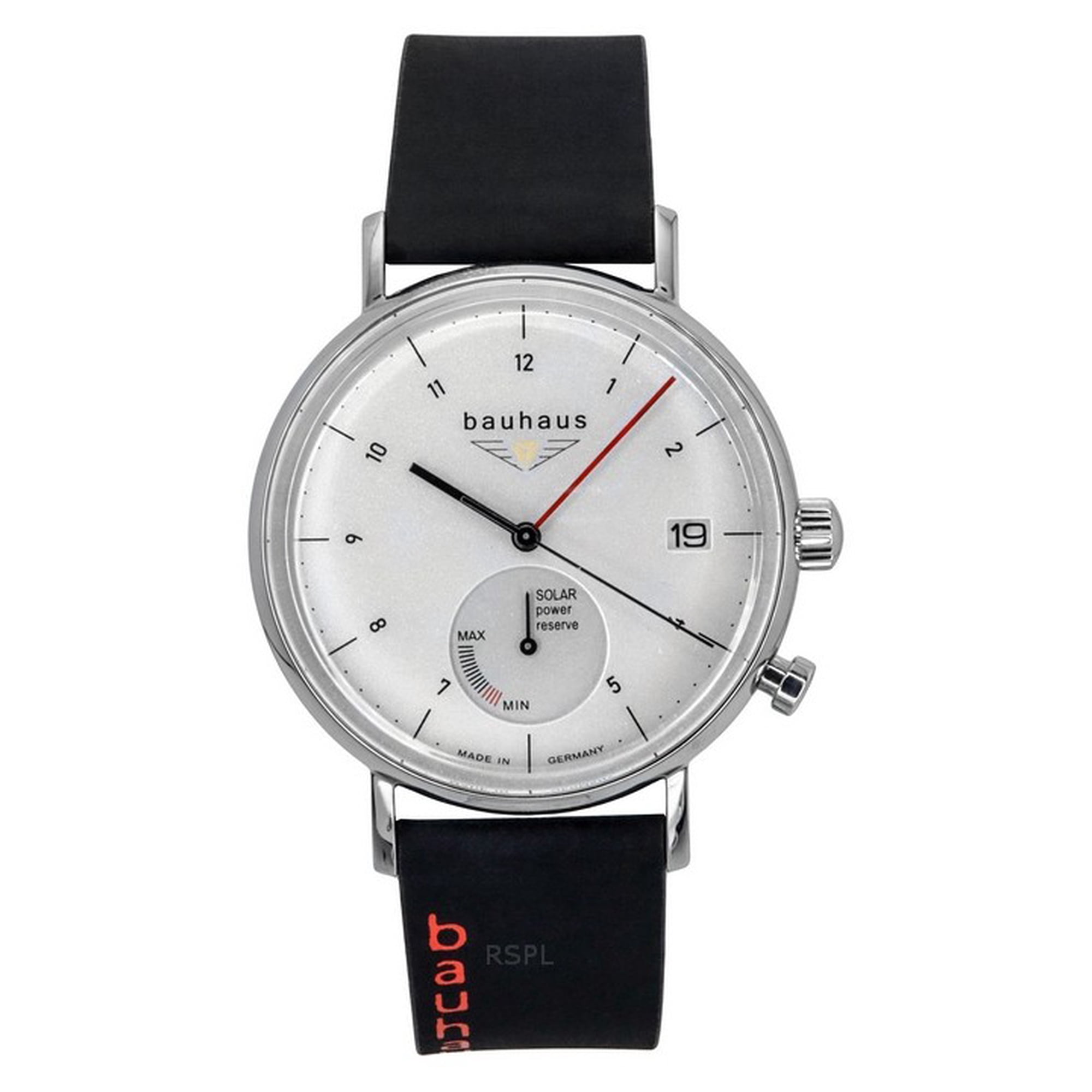 Bauhaus - Reloj Solar Para Hombre Clásico Correa De Cuero Negra Dial Blanco 21121