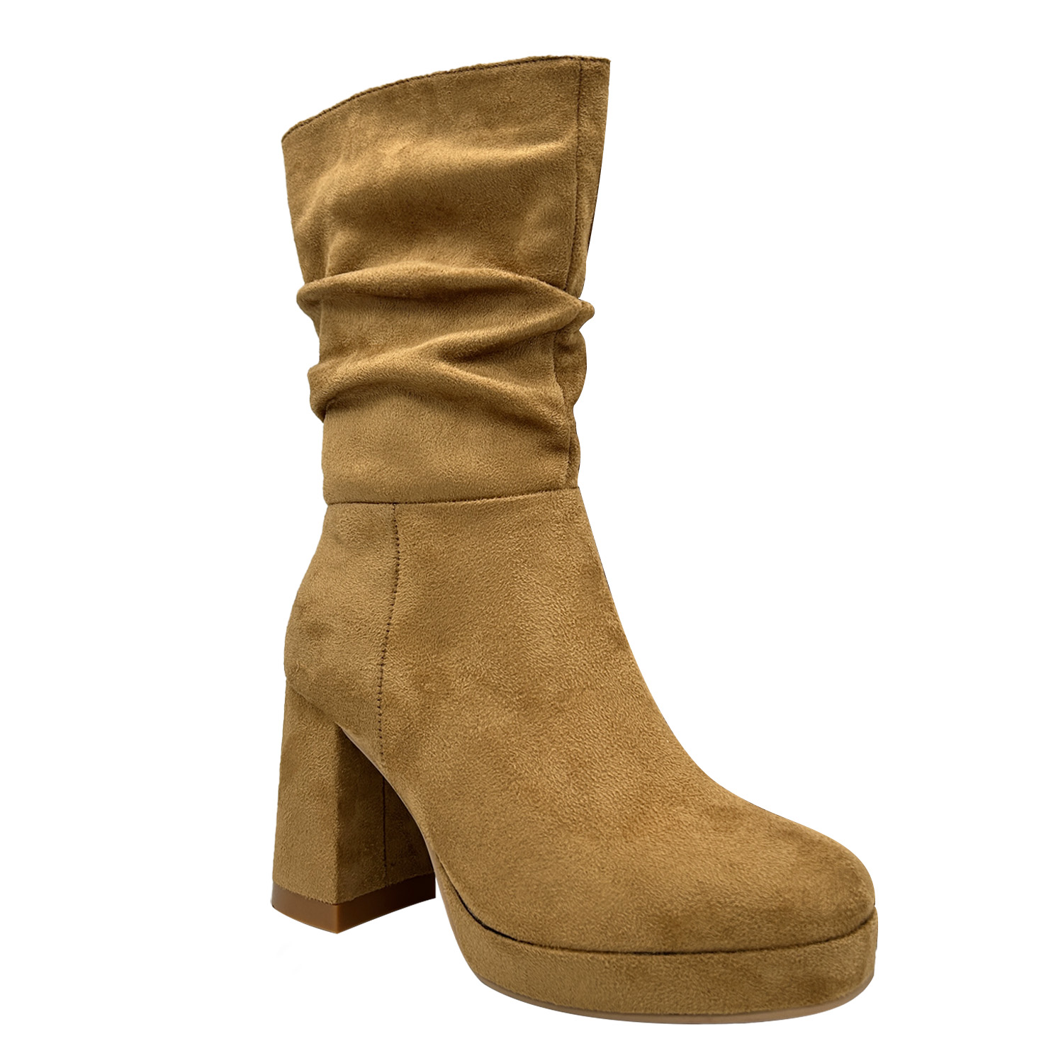 Danicolle Calzado - Bota De Mujer Camel Con Plataforma Y Diseño Arrugado