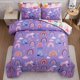 thumbnail image 1 of Lightwe-ight So-ft 3 Piece R-ainbow Comfort-er Set with 2 Pillo-w Covers Cartoon Lo-ve Hearts Suns -and Stars Bedding Set- for Girls Boy-s Kids Twin Dark Blue, 1 of 5