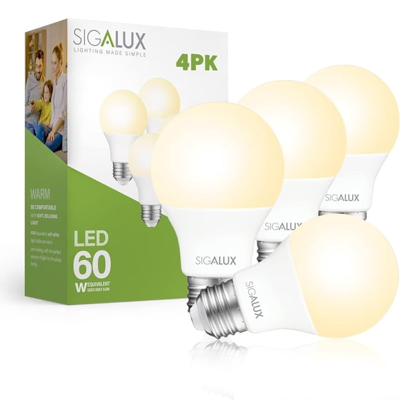 Bombillas LED Sigalux de 9,5 W, 800 lúmenes, 2700 K, E26, 4 paquetes