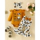 thumbnail image 4 of Cute Cow Print Outfit - Long Sleeve Flutter Sleeve Infant Romper + Bowknot Flared Trousers + Headband Baby Girls 3pcs Set, 4 of 5