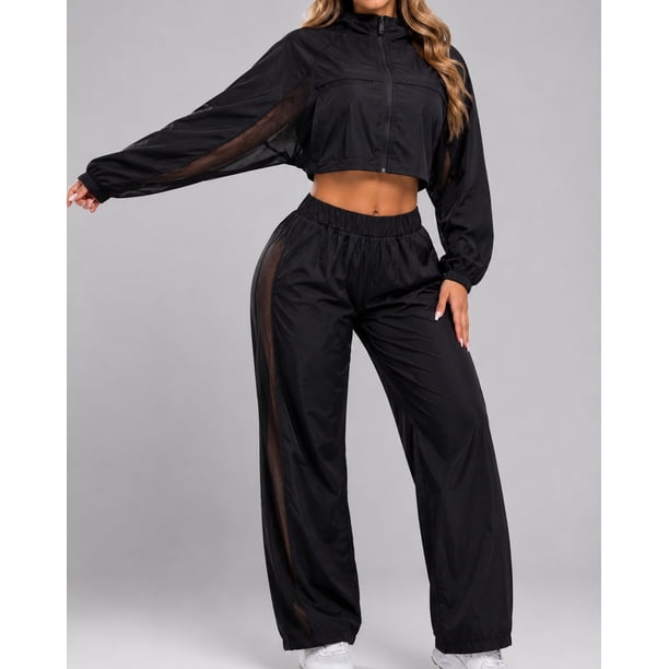 Conjunto Deportivo Mujer Chaqueta Crop Y Pantalon Palazzo