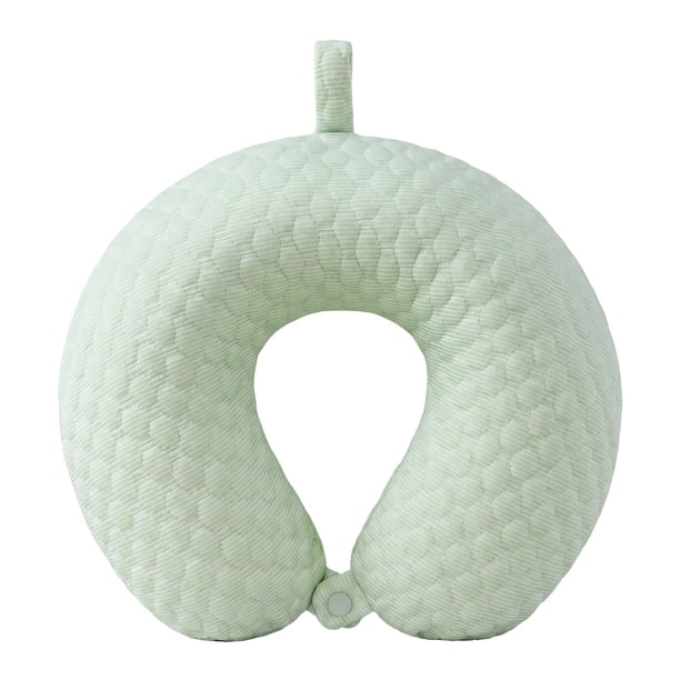 Almohada de viaje en forma de U de espuma viscoelástica REGALWOVEN, almohada para el cuello para siestas en la oficina verde 12x12x4in