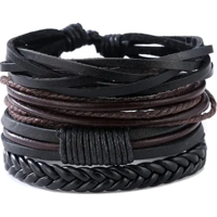 Genérico - Pulsera Cuero Negro Vintage Ajustable