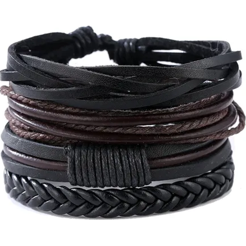 Genérico - Pulsera Cuero Negro Vintage Ajustable