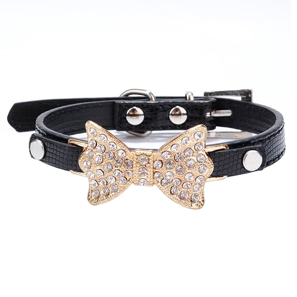 Collar de moda de cuero con baño de diamantes y anillas para paseos con cachorros, gatos, cachorros y gatitos.