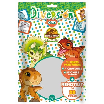 Libro Para Pintar + 4 Crayones + Memotest De Piezas Jurassic World Vertice