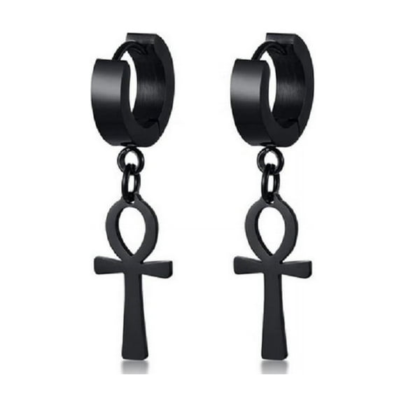 Aros Punk Black Ankh Cross Hombre Mujer Acero Cruz Negro