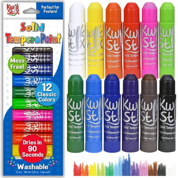 Barras de pintura Kwik Stix Solid Tempera 12 colores, lavables para niños