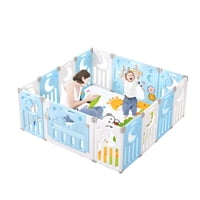 Mundo Online - Corral De Seguridad Bebe Multiformas 14+2 Plegable + Alfombra Celeste