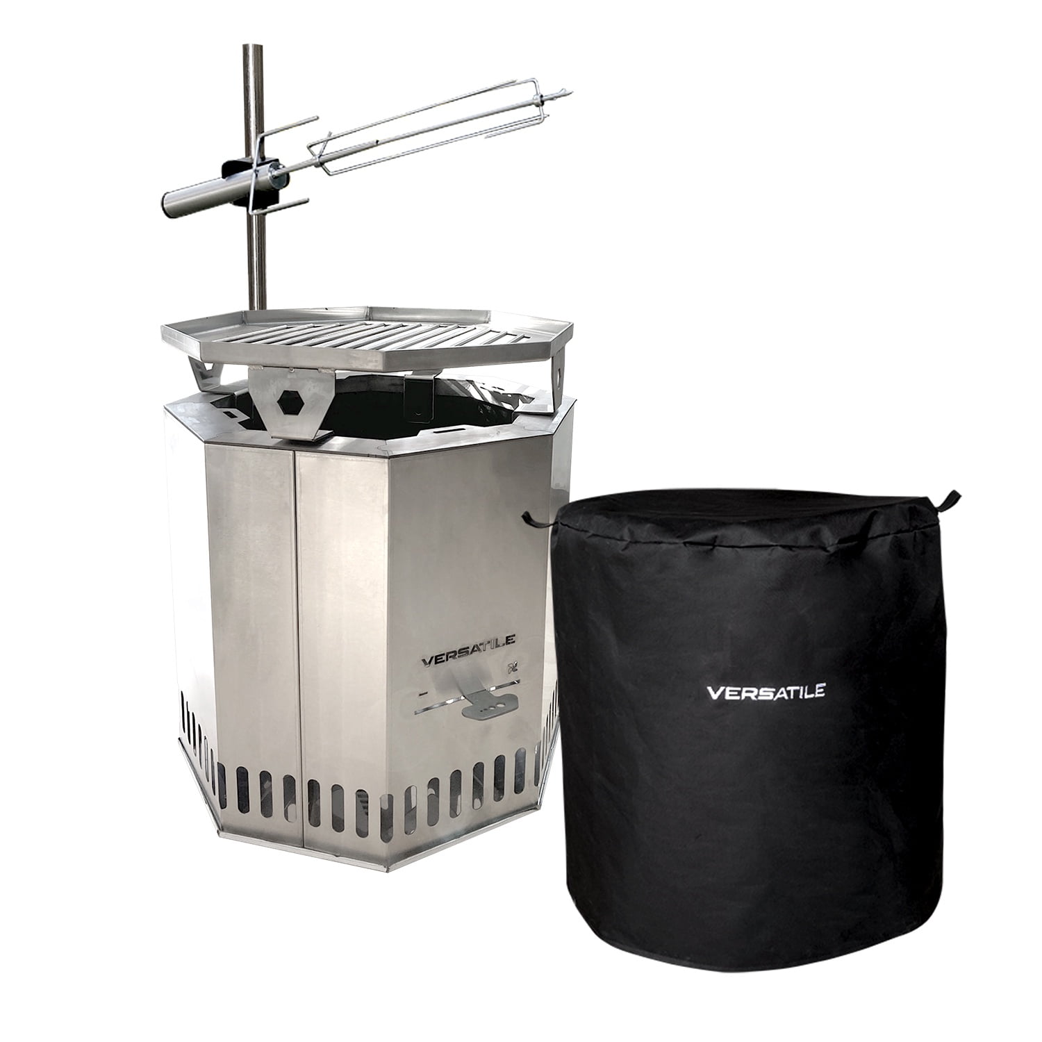 Versatile - Brasero Sin Humo Parrilla Y Spiedo + Funda