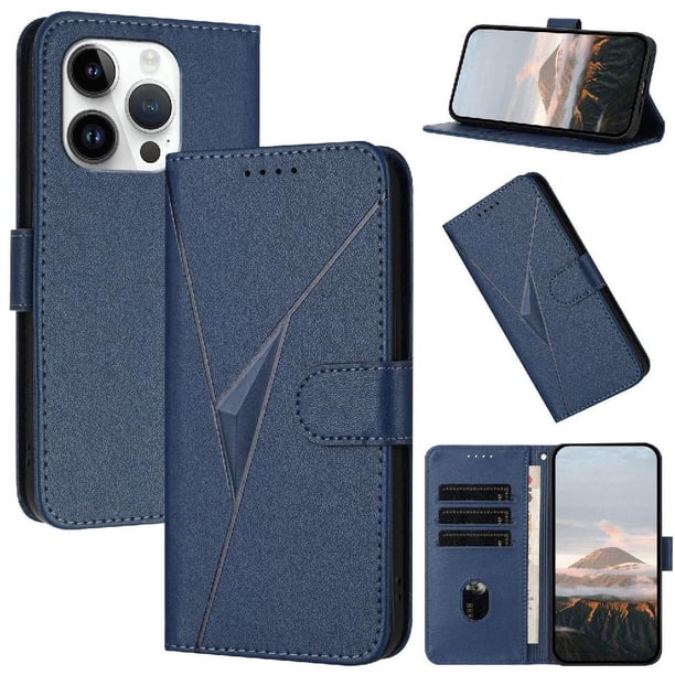 Funda Cartera Fibra de Carbono para iPhone 14 Pro con Soporte y Cierre Magnético Azul