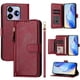 thumbnail image 2 of Funda tipo cartera para ZTE Axon 60 4G con bolsillo con cremallera, tarjetero, soporte, correa para la muñeca y tapa de cuero Rojo, 2 of 5