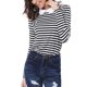 thumbnail image 4 of INSPIRE CHIC Blusa casual de manga larga para mujer con cuello de muñeca a rayas en contraste, elástico en la espalda, talla S, color negro, 4 of 8