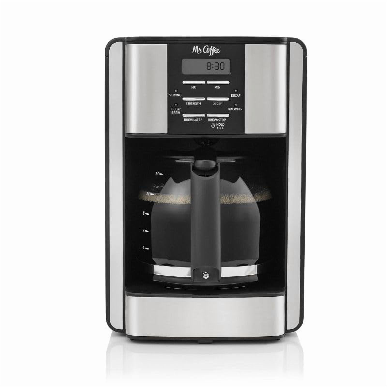Cafetera Mr. Coffee Programable Para 12 Tazas, Color Negro Y Acero Inoxidable