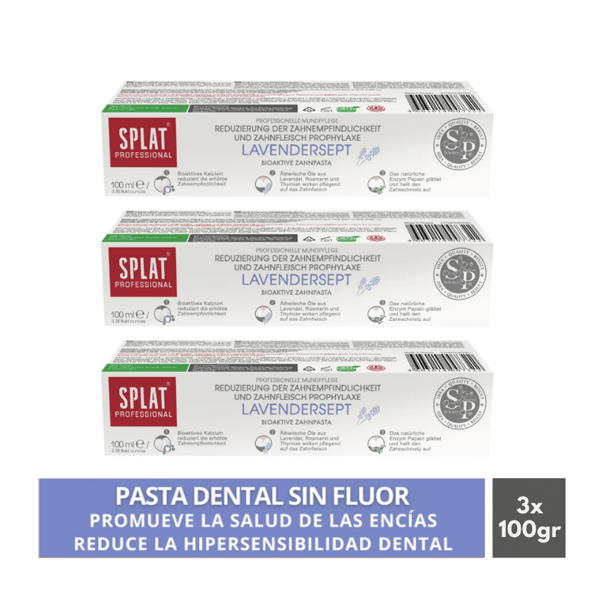 Splat - Pack 3 Pasta Dental Para Encias Sensibles Lavendersept. Sin Fluor 100ml