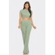 thumbnail image 2 of Conjunto De Top De Manga Corta Y Pantalón Largo Acampanado Con Cuello Redondo Detalle Torcido Y Canalé Jaspeado Verde (para Mujer), 2 of 2