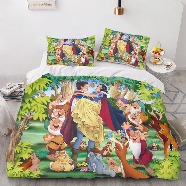Snow White And The Seven Dwarfs 100% Polyester Comforte Luxury Anime Twin Bedding Sets Duvet Cover 3-Piece Set 1 Quilt Home