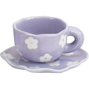 Veat00L - Juego De Cafetera Cerámica, Diseño De Lindo Juego De Tazas Creativas, Adecuado Para Lavavajillas Y Microondas, 6 Onzas / 180 Ml Para Leche De Té Con Leche