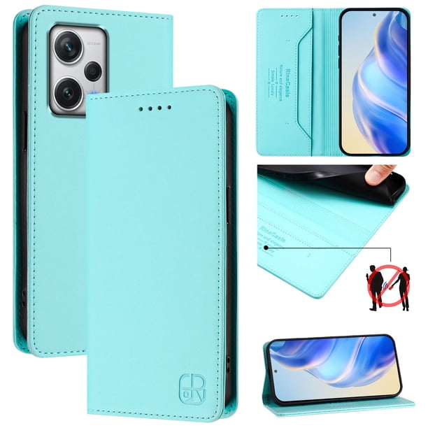 Funda Billetera con Soporte para Xiaomi Redmi Note 12 Pro Plus 5G Bloqueo RFID Plegable Verde menta