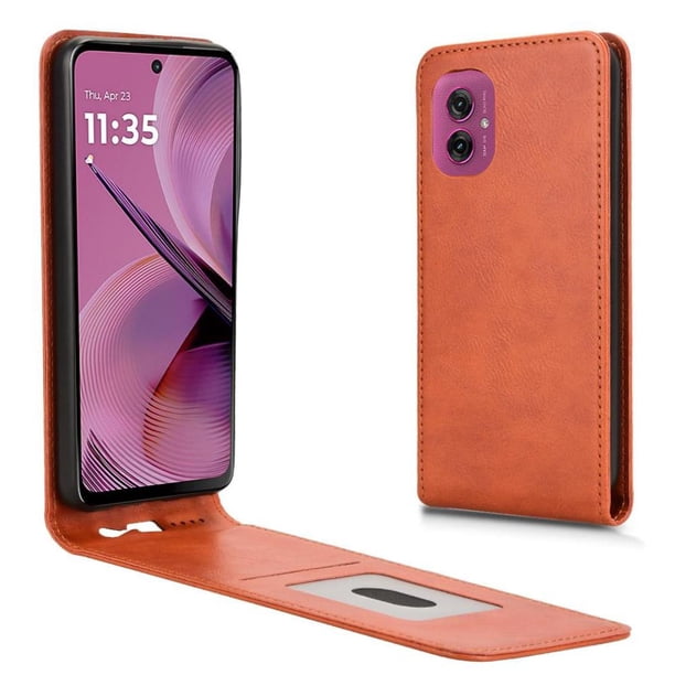 Funda tipo folio para Motorola Moto G55 5G con soporte magnético y protección para la cámara Marrón