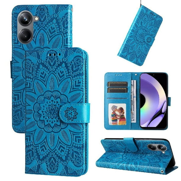 Funda tipo cartera FOXDOCK para Realme 10 Pro 5G , diseño girasol en relieve, cuero PU, cierre magnético, soporte y tarjetero