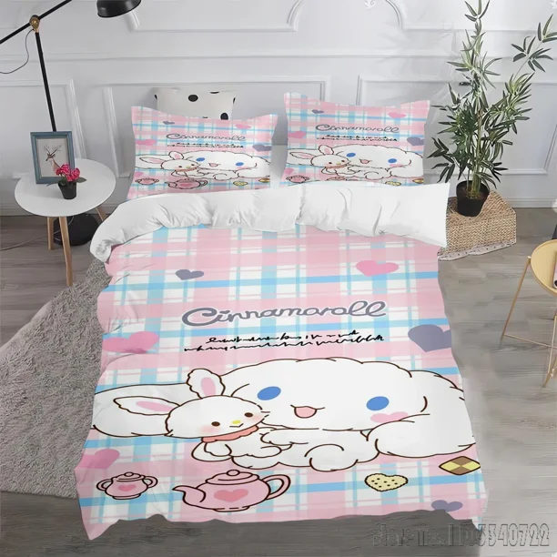 x259 Bed SheetsCinnamoroll cartoon Love Child Duvet Cover Set HD Comforter Cover Bedclothes for Kids Bedding Sets Bedroom Decor 3-Piece Bedding Set (1 Duvet Cover + 2 Pillow Shams) nj259