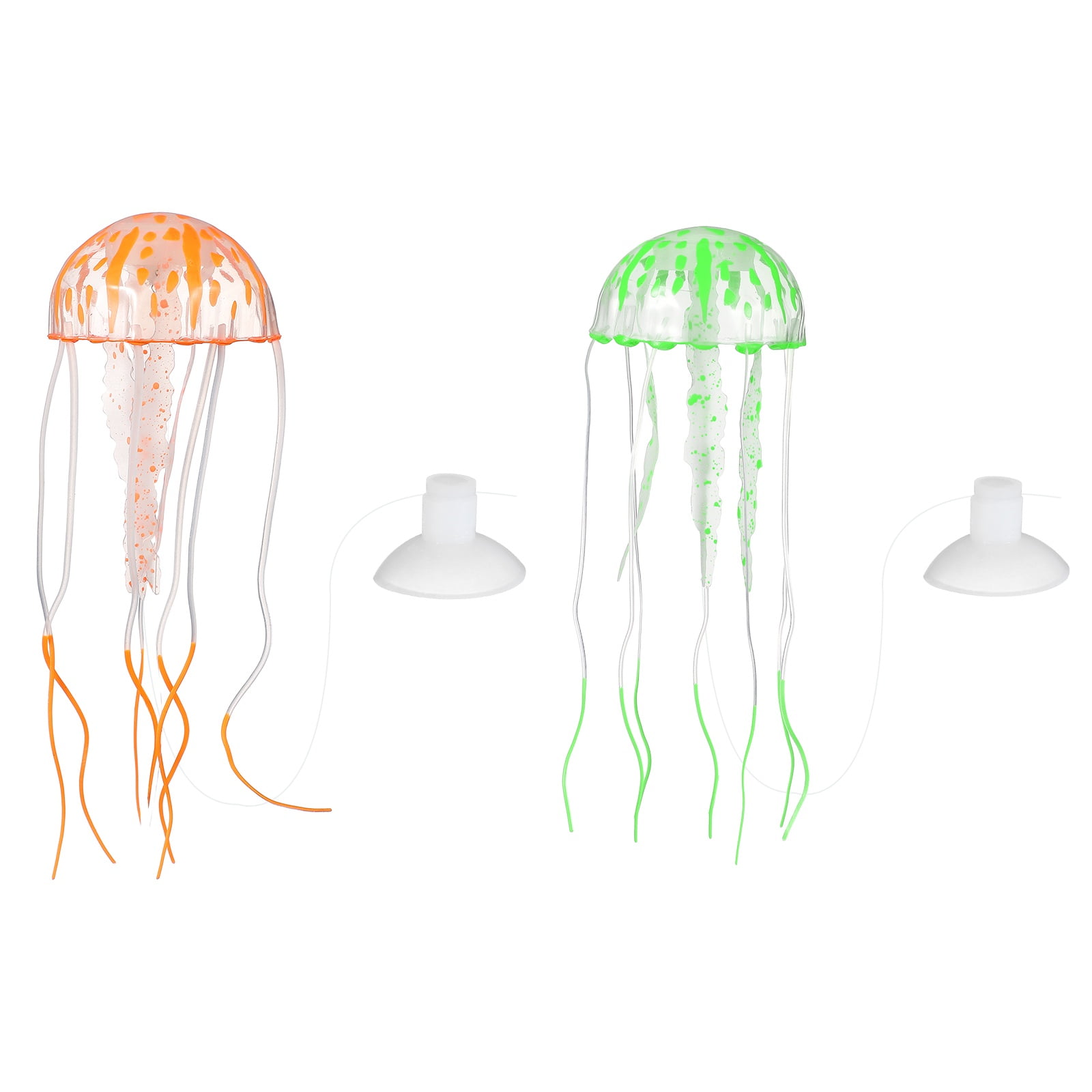 Decoración de Acuario Uxcell Medusa, Decoraciones para Peceras Medusa Falsa Brillante de Acuario, Adornos de Silicona de Medusa Falsa, (Verde/Naranja, S, 2 Piezas), Destinado para Decoración de Tanque