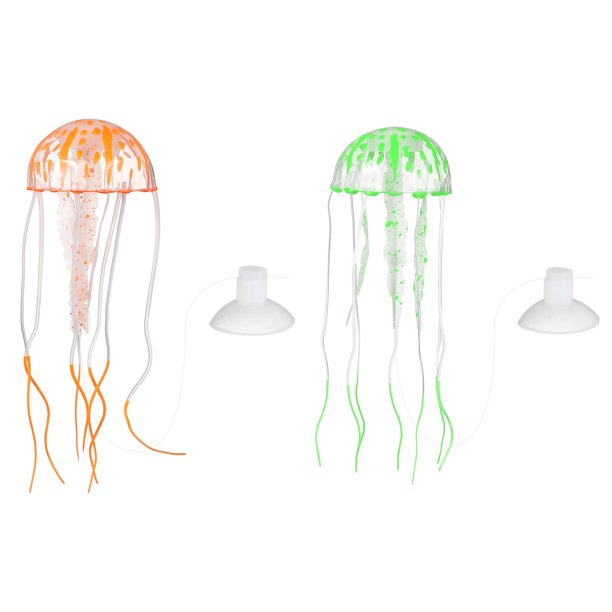 Decoración de Acuario Uxcell Medusa, Decoraciones para Peceras Medusa Falsa Brillante de Acuario, Adornos de Silicona de Medusa Falsa, (Verde/Naranja, S, 2 Piezas), Destinado para Decoración de Tanque