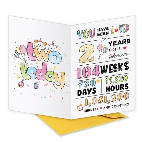 Tarjeta de cumpleaños UUEFKTN, bonita y feliz de 2 años para niñas y niños