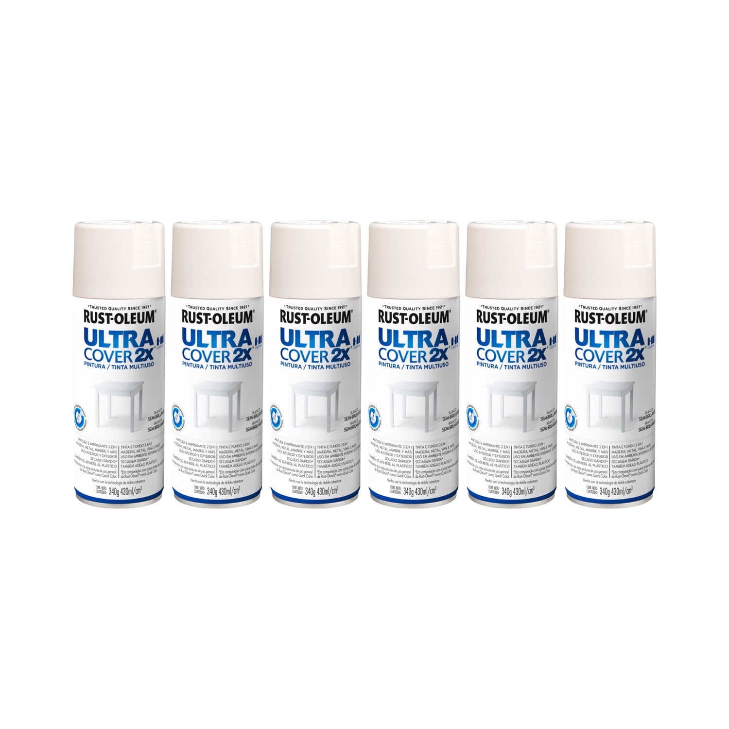 Rust-oleum - Pack 6 Und. Pintura En Spray Ultra Cover 2x Multiuso Blanco Semi Brillante 340 G 700053