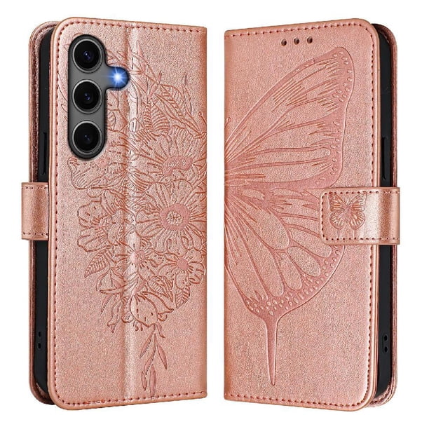 Funda Cartera Mariposa Para Samsung Galaxy S24 Plus Con Soporte Y Ranuras Para Tarjetas Oro Rosa