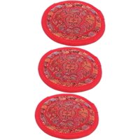 Xinqihang - Cojín De Cuenco De Sonido De Buda De 3 Piezas Con Accesorio Religioso Bordado, Posavasos Redondo