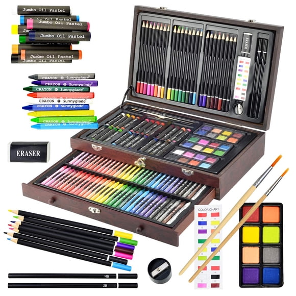 Set de arte Sunnyglade 145 piezas con caja de madera para dibujar