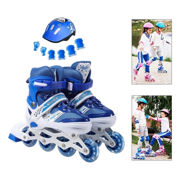Patines Ajustables De 4 Ruedas Para Niños+5 Pcs Protecciones S Rosa