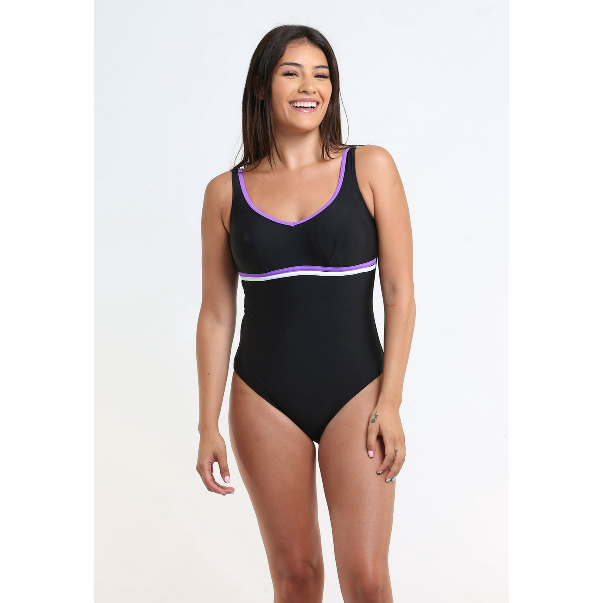 Samia - Traje De Baño Deportivo Con Vivos Morado S