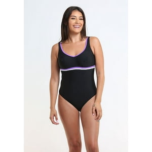 Samia - Traje De Baño Deportivo Con Vivos Morado L