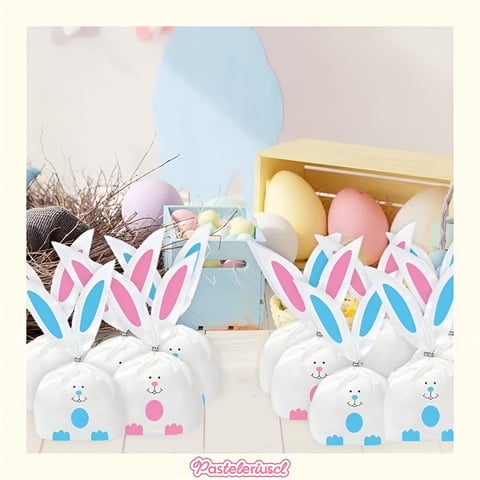 Pasteleriuscl - 150 Bolsas Con Diseño De Conejo De Pascua 22X13Cm Rosa 22X13Cm