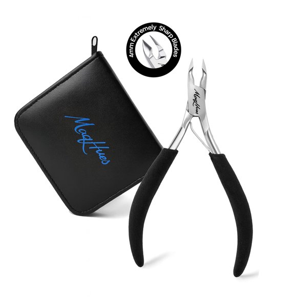 Cortador de cutículas MAQHUES 4 mm de acero inoxidable con estuche de cuero sintético